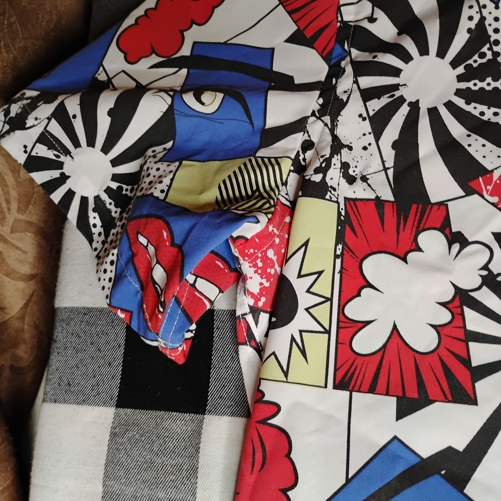Blue Gear Comic Multi Color‎ Stretch Short Sleeve Button Abstract Graphics XL - Picture 12 of 16